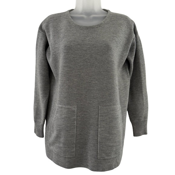 J.CREW Sweaters - J.Crew Sweater Tunic Womens XS Gray 100% Merino Wool Crewneck Pockets Long
